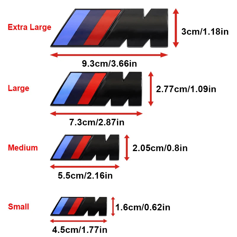 BMW M Logo Fender & Trunk Badge Emblem – 2 Piece Set | Multiple Sizes