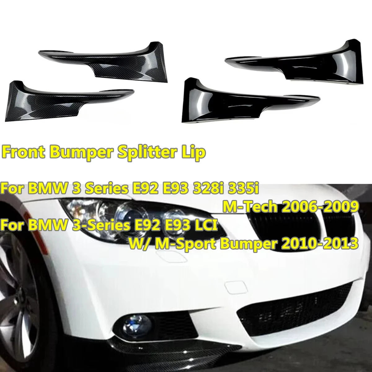 BMW 3 Series E92 E93 Front Bumper Lip Splitters - ABS Pair