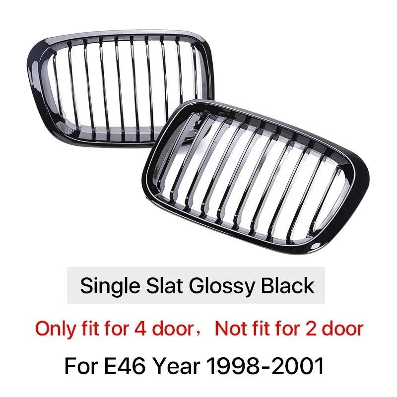 Gloss Black Front Kidney Grille – BMW E46 3 Series 1998–2001 | 2-Door & 4-Door