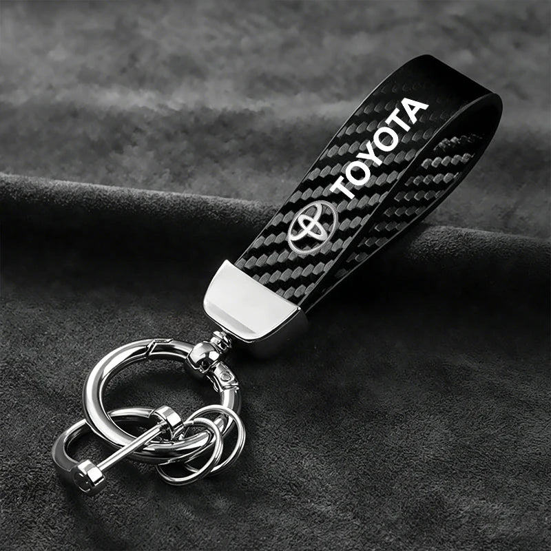 Toyota Carbon Fiber Leather Keychain For Multiple Models