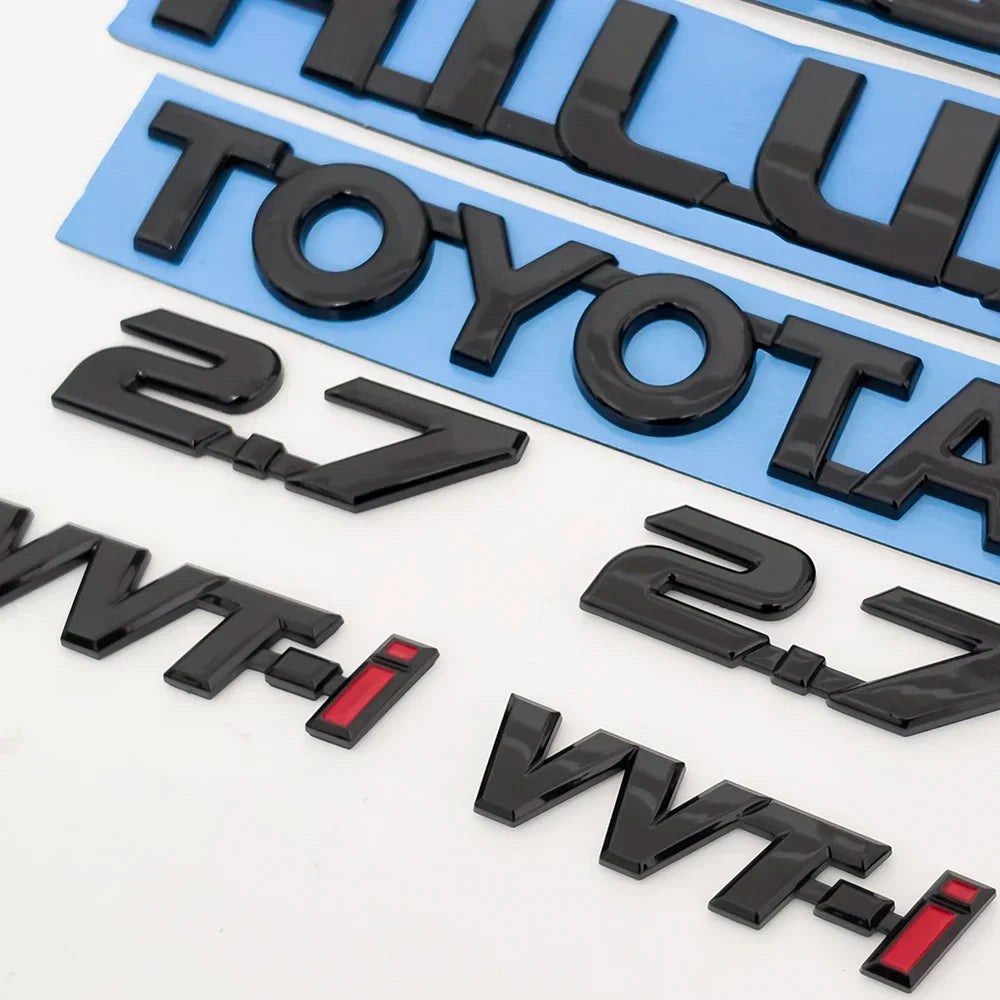 Toyota Hilux 2.7 VVT-i 3D Glossy Black Emblem Sticker Set For 2004-2025