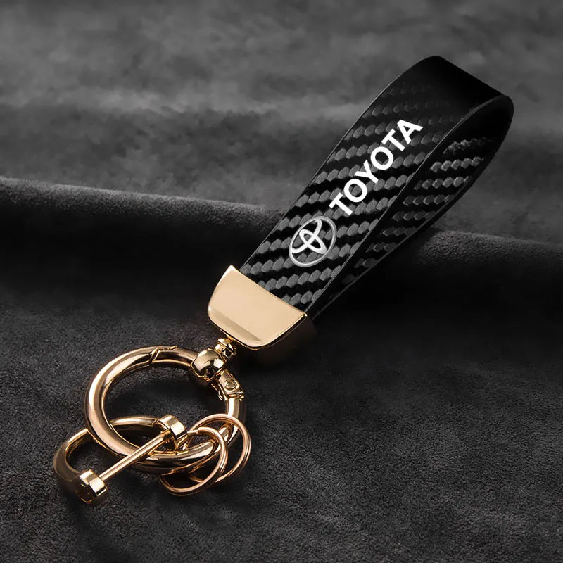 Toyota Carbon Fiber Leather Keychain For Multiple Models
