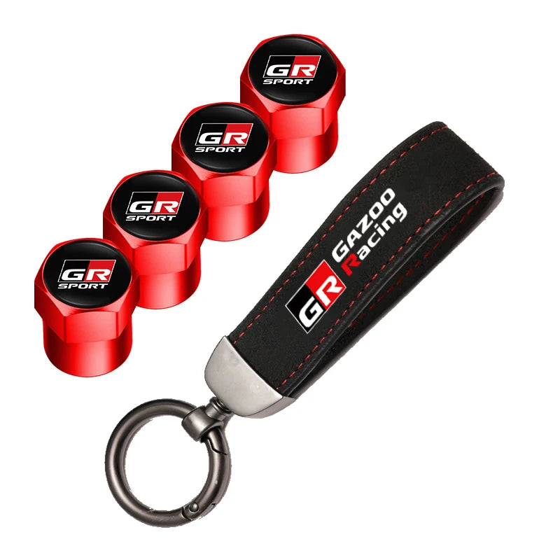 Toyota Tire Valve Caps and Key Chain for GR Corolla, Yaris, Aygo, Prius