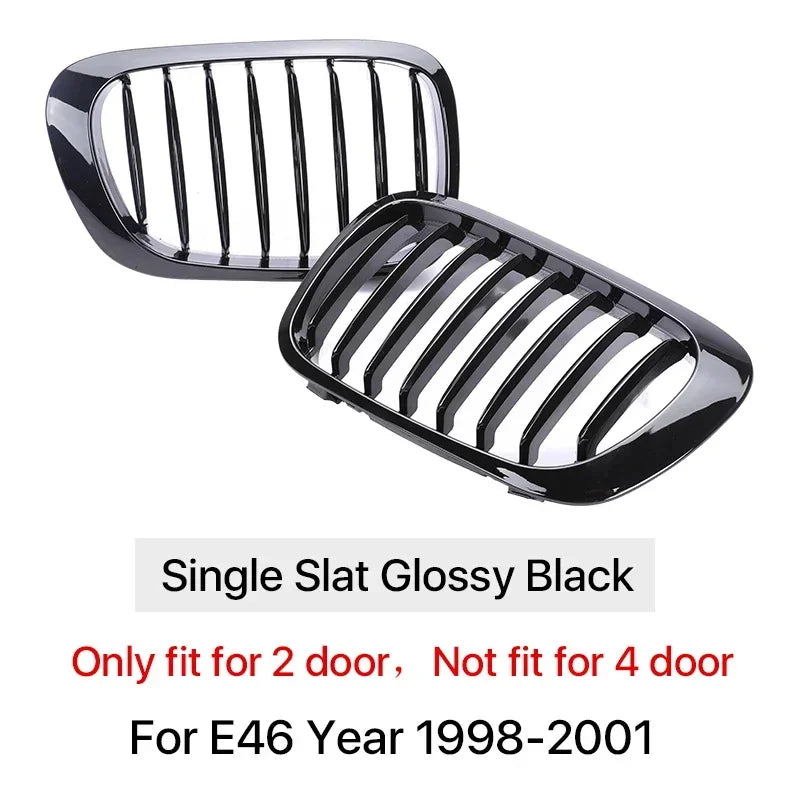 Gloss Black Front Kidney Grille – BMW E46 3 Series 1998–2001 | 2-Door & 4-Door
