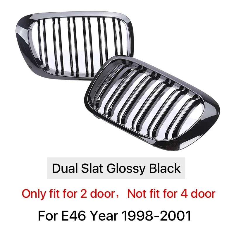 Gloss Black Front Kidney Grille – BMW E46 3 Series 1998–2001 | 2-Door & 4-Door