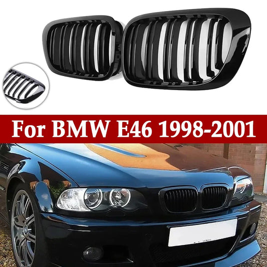 Gloss Black Front Kidney Grille – BMW E46 3 Series 1998–2001 | 2-Door & 4-Door