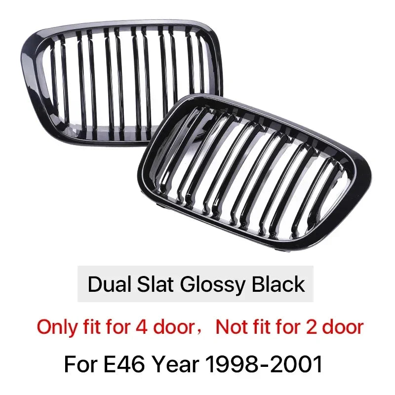 Gloss Black Front Kidney Grille – BMW E46 3 Series 1998–2001 | 2-Door & 4-Door