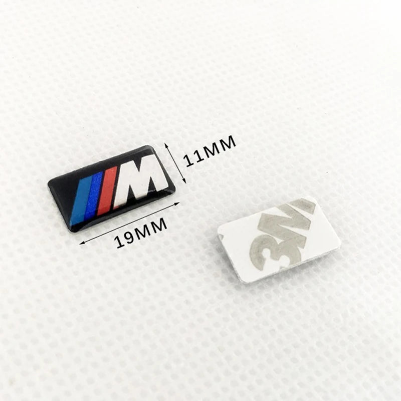 Steering Wheel Badge Stickers – 4pc M Emblem Set 16mm 17mm 19mm
