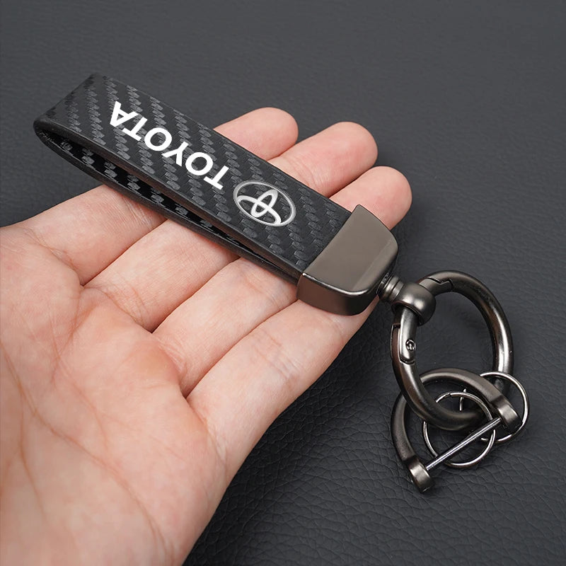 Toyota Carbon Fiber Leather Keychain For Multiple Models