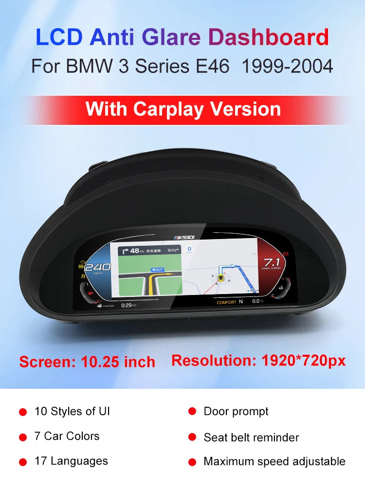 Digital LCD Instrument Cluster – BMW 3 Series M3 E46 | Standard & CarPlay