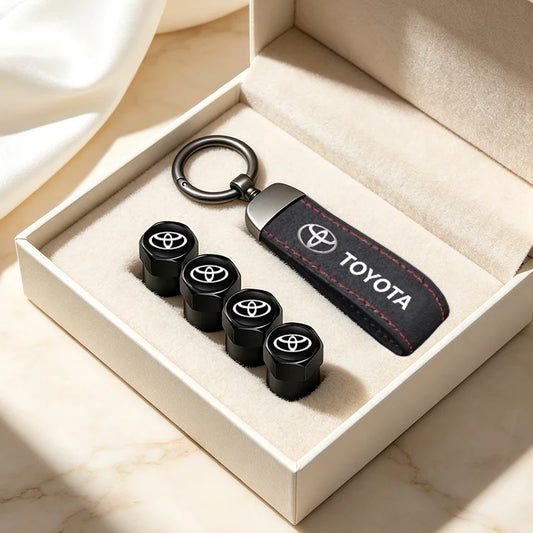 Toyota Tire Valve Caps and Key Chain for GR Corolla, Yaris, Aygo, Prius