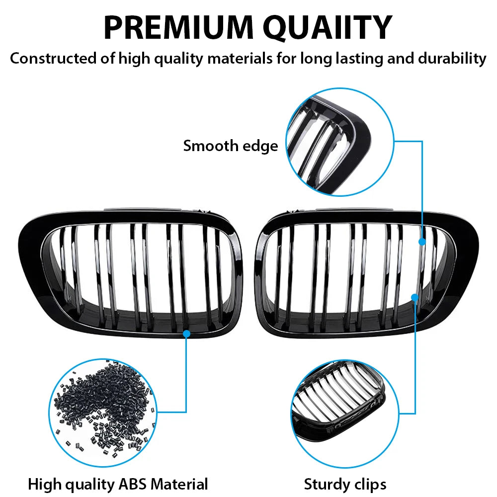 Gloss Black Front Kidney Grille – BMW E46 3 Series 1998–2001 | 2-Door & 4-Door