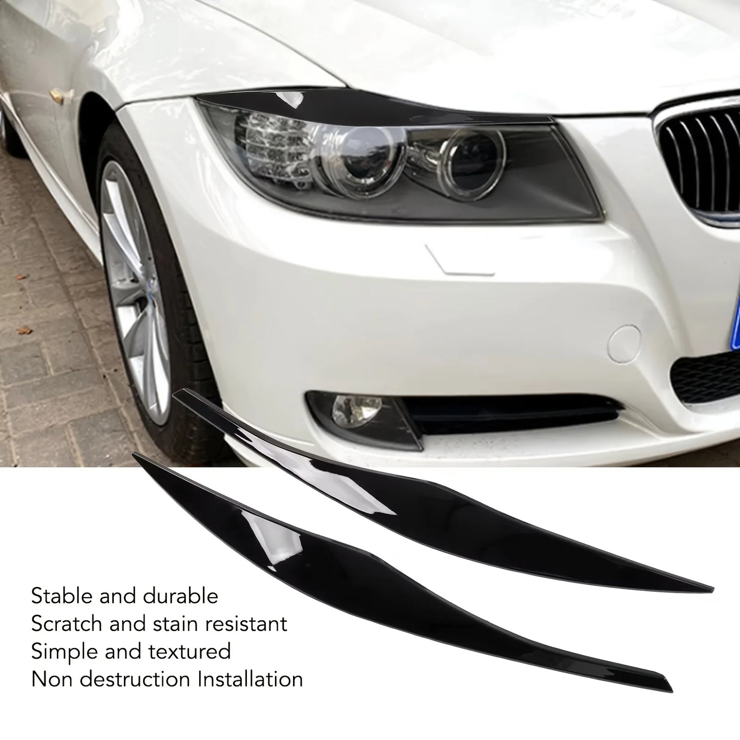 BMW 3 Series E90 E91 Headlight Eyelids – Glossy Black