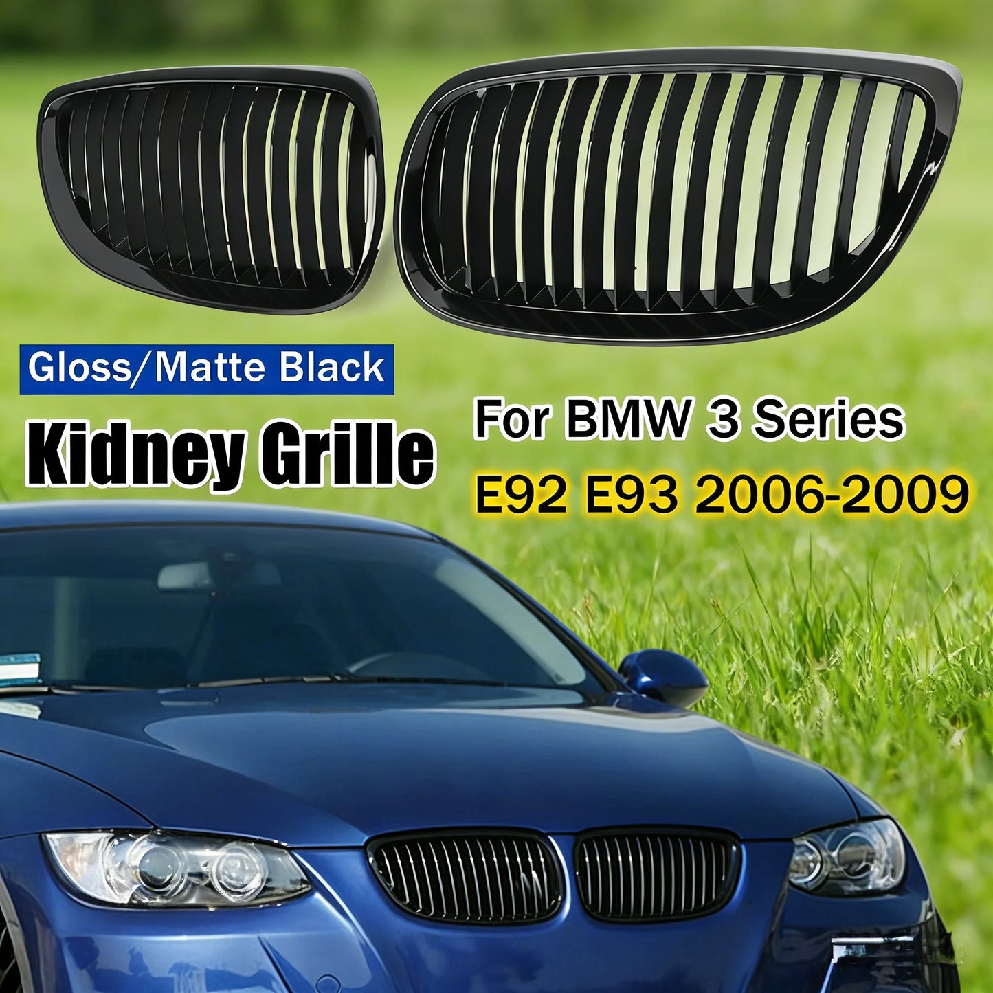 Single Line Front Kidney Grille Pair – BMW E92 E93 3 Series & M3 | Gloss & Matte Black