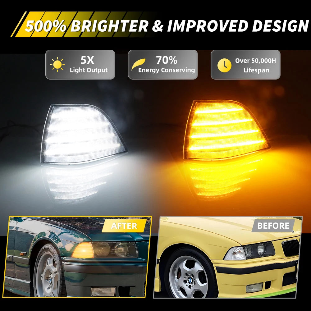 Sequential LED Front Corner Turn Signal Lights – BMW E36 Coupe & Convertible 1992–1999