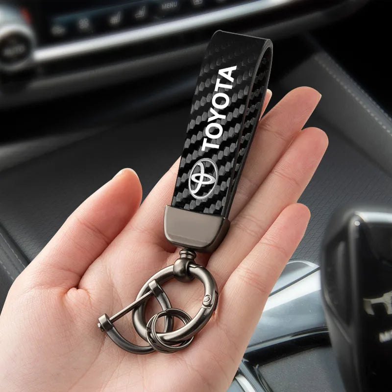 Toyota Carbon Fiber Leather Keychain For Multiple Models
