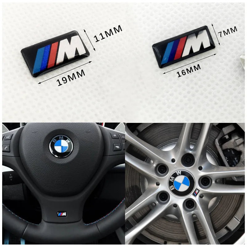 Steering Wheel Badge Stickers – 4pc M Emblem Set 16mm 17mm 19mm