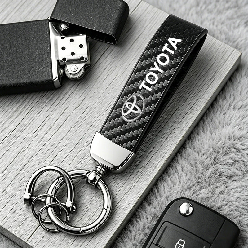 Toyota Carbon Fiber Leather Keychain For Multiple Models