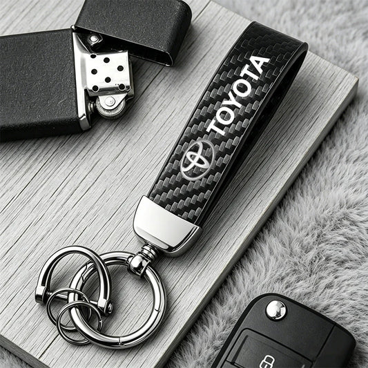 Toyota Carbon Fiber Leather Keychain For Multiple Models