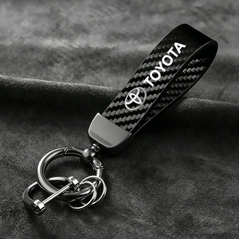 Toyota Carbon Fiber Leather Keychain For Multiple Models